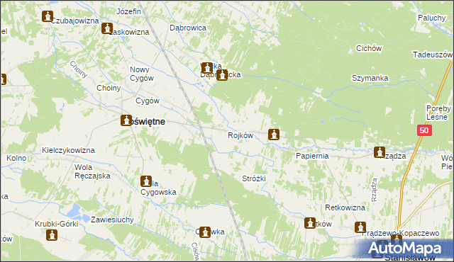 mapa Rojków gmina Poświętne, Rojków gmina Poświętne na mapie Targeo