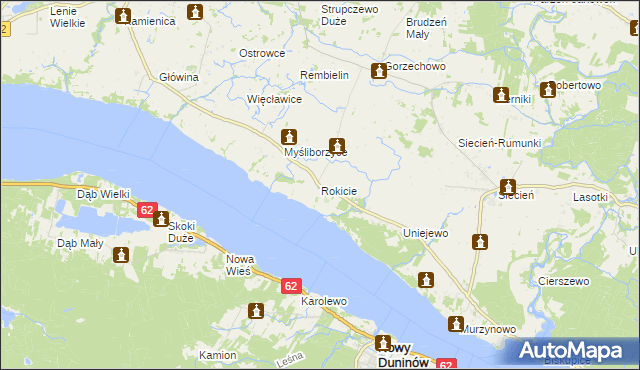 mapa Rokicie gmina Brudzeń Duży, Rokicie gmina Brudzeń Duży na mapie Targeo