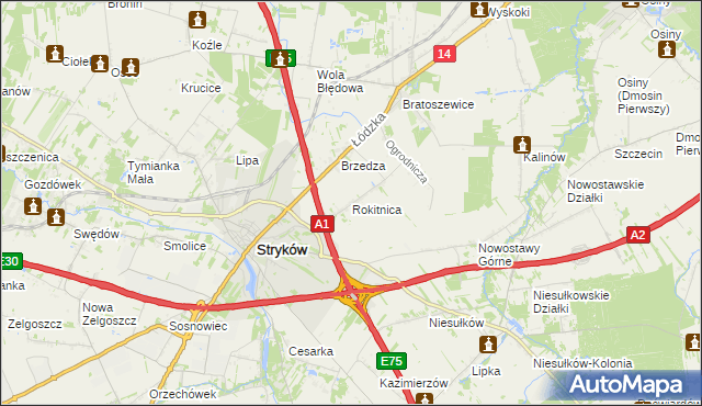 mapa Rokitnica gmina Stryków, Rokitnica gmina Stryków na mapie Targeo