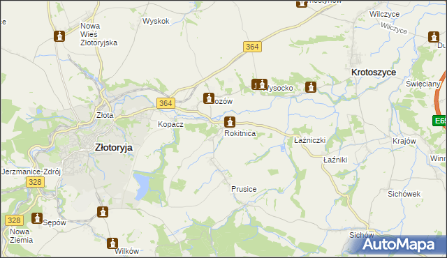 mapa Rokitnica gmina Złotoryja, Rokitnica gmina Złotoryja na mapie Targeo