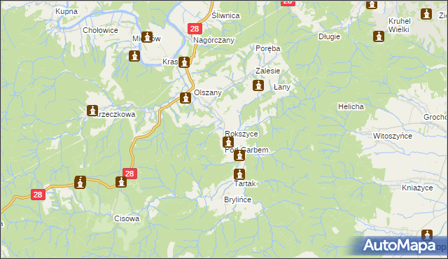 mapa Rokszyce gmina Krasiczyn, Rokszyce gmina Krasiczyn na mapie Targeo