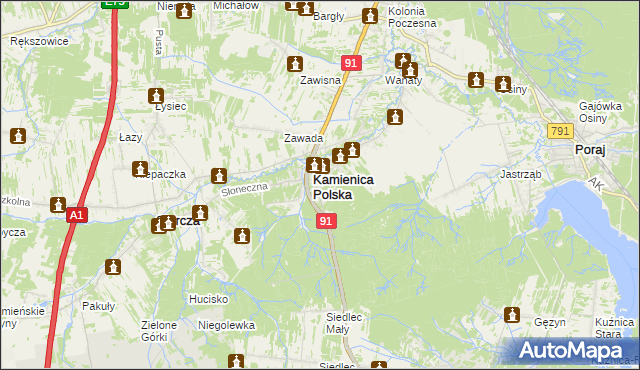 mapa Romanów gmina Kamienica Polska, Romanów gmina Kamienica Polska na mapie Targeo