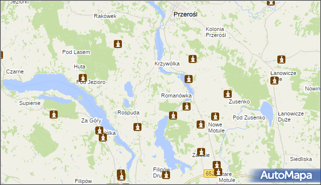 mapa Romanówka gmina Przerośl, Romanówka gmina Przerośl na mapie Targeo