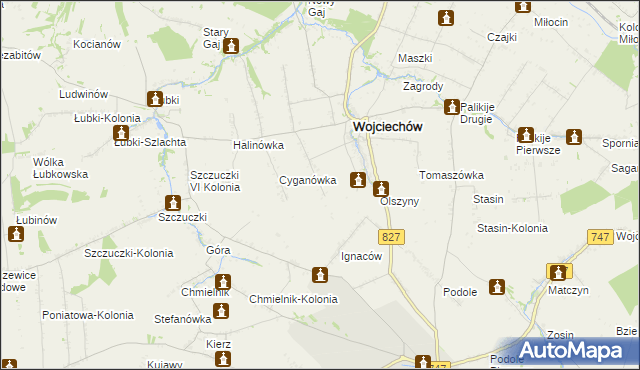 mapa Romanówka gmina Wojciechów, Romanówka gmina Wojciechów na mapie Targeo