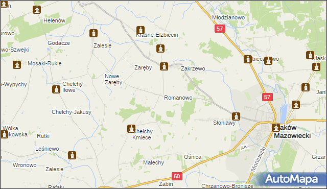 mapa Romanowo gmina Karniewo, Romanowo gmina Karniewo na mapie Targeo