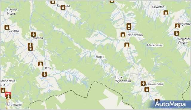 mapa Ropki, Ropki na mapie Targeo