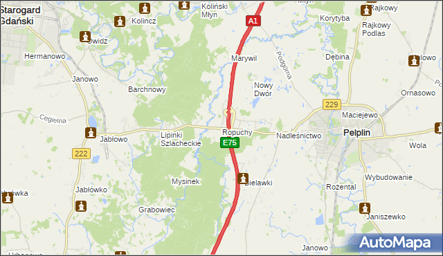 mapa Ropuchy, Ropuchy na mapie Targeo