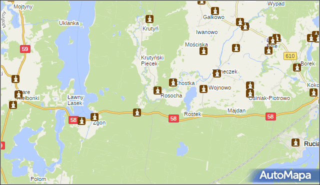 mapa Rosocha gmina Piecki, Rosocha gmina Piecki na mapie Targeo