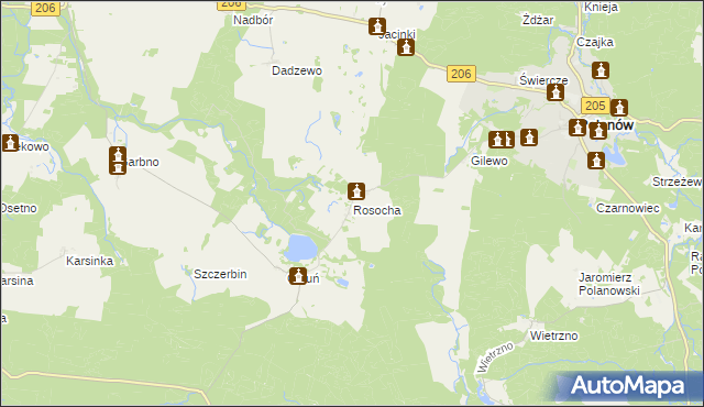 mapa Rosocha gmina Polanów, Rosocha gmina Polanów na mapie Targeo