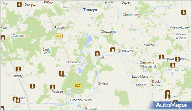mapa Rostki gmina Troszyn, Rostki gmina Troszyn na mapie Targeo