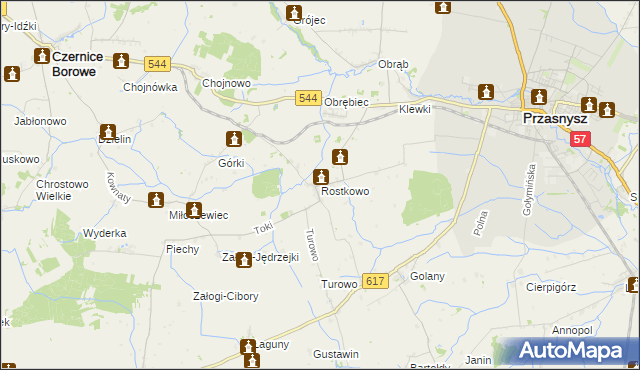 mapa Rostkowo gmina Czernice Borowe, Rostkowo gmina Czernice Borowe na mapie Targeo