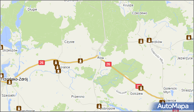 mapa Rów gmina Myślibórz, Rów gmina Myślibórz na mapie Targeo