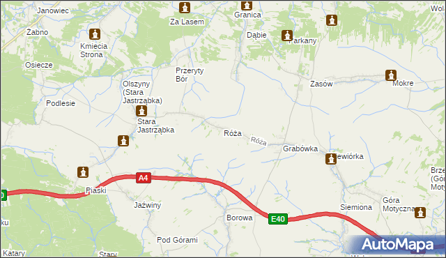 mapa Róża gmina Czarna, Róża gmina Czarna na mapie Targeo