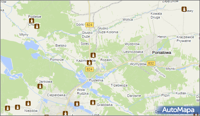 mapa Rozalin gmina Opole Lubelskie, Rozalin gmina Opole Lubelskie na mapie Targeo