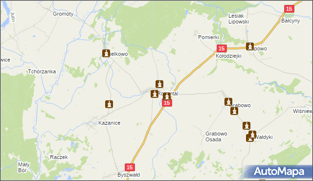 mapa Rożental gmina Lubawa, Rożental gmina Lubawa na mapie Targeo