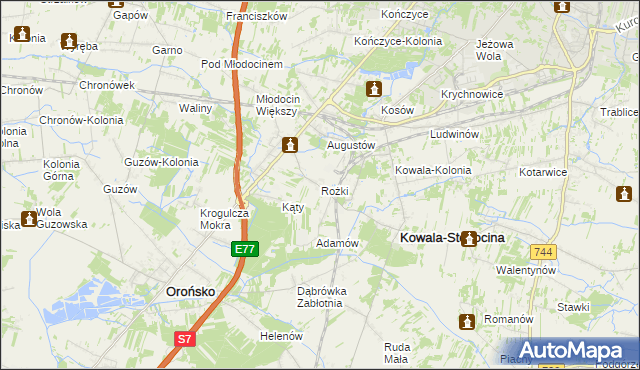 mapa Rożki gmina Kowala, Rożki gmina Kowala na mapie Targeo