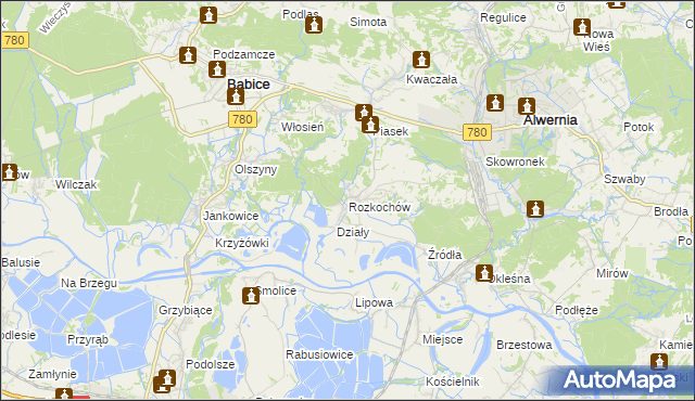 mapa Rozkochów gmina Babice, Rozkochów gmina Babice na mapie Targeo