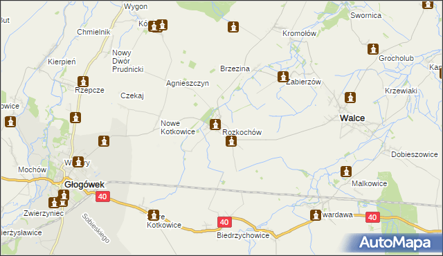 mapa Rozkochów gmina Walce, Rozkochów gmina Walce na mapie Targeo