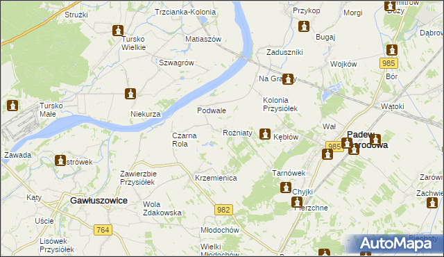 mapa Rożniaty gmina Padew Narodowa, Rożniaty gmina Padew Narodowa na mapie Targeo