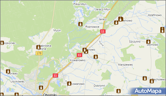 mapa Rożnowo gmina Oborniki, Rożnowo gmina Oborniki na mapie Targeo