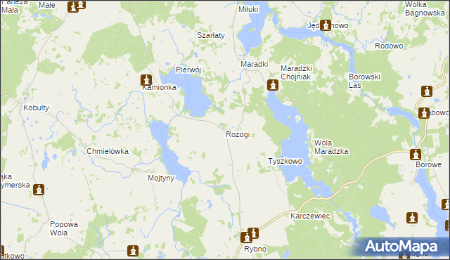 mapa Rozogi gmina Sorkwity, Rozogi gmina Sorkwity na mapie Targeo