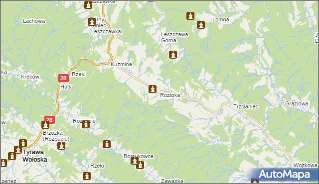 mapa Roztoka gmina Bircza, Roztoka gmina Bircza na mapie Targeo