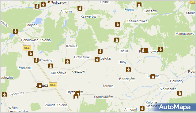 mapa Roztoka gmina Żmudź, Roztoka gmina Żmudź na mapie Targeo