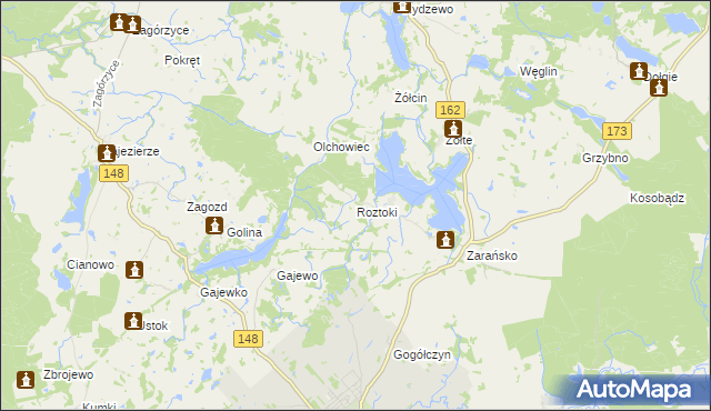 mapa Roztoki gmina Drawsko Pomorskie, Roztoki gmina Drawsko Pomorskie na mapie Targeo