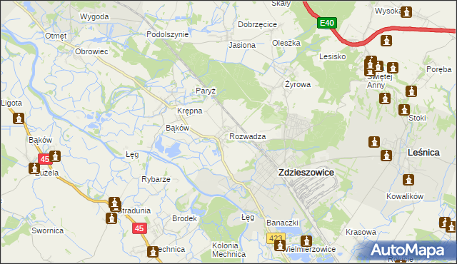 mapa Rozwadza, Rozwadza na mapie Targeo