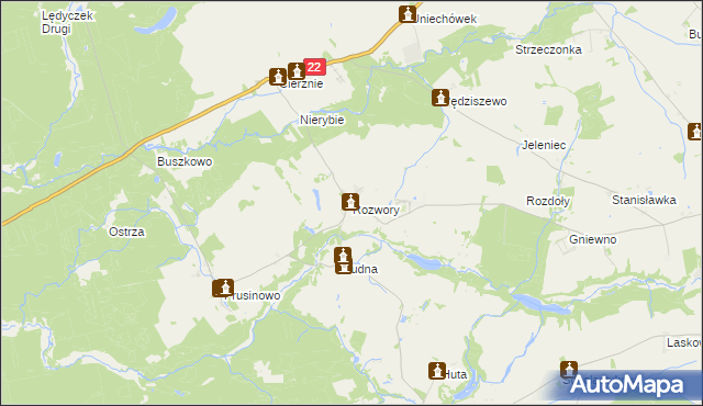 mapa Rozwory gmina Debrzno, Rozwory gmina Debrzno na mapie Targeo