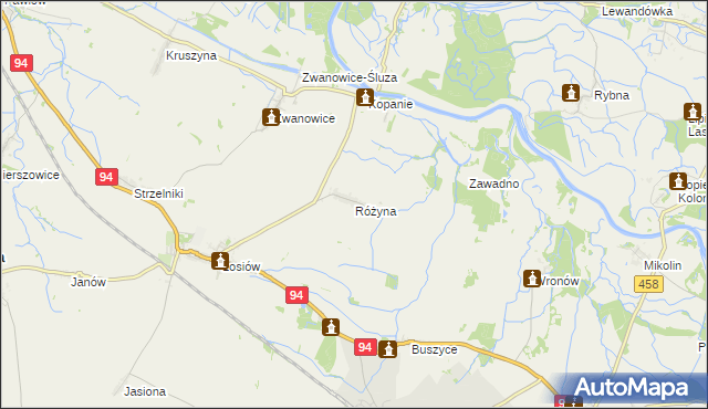 mapa Różyna gmina Lewin Brzeski, Różyna gmina Lewin Brzeski na mapie Targeo