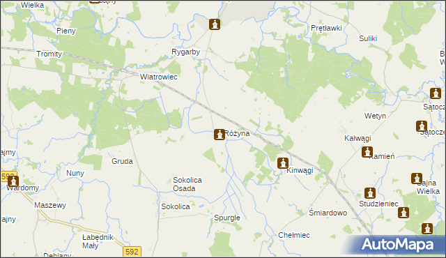 mapa Różyna gmina Sępopol, Różyna gmina Sępopol na mapie Targeo