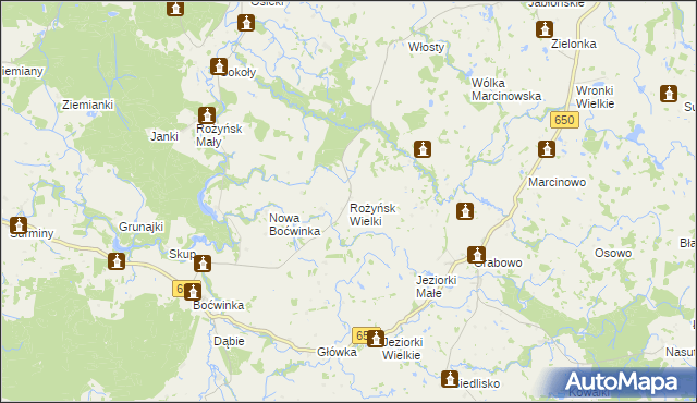 mapa Rożyńsk Wielki gmina Gołdap, Rożyńsk Wielki gmina Gołdap na mapie Targeo