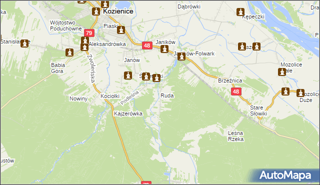 mapa Ruda gmina Kozienice, Ruda gmina Kozienice na mapie Targeo