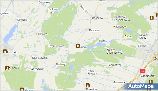 mapa Ruda gmina Zduny, Ruda gmina Zduny na mapie Targeo