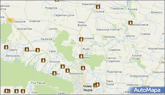 mapa Rudki gmina Nowa Słupia, Rudki gmina Nowa Słupia na mapie Targeo