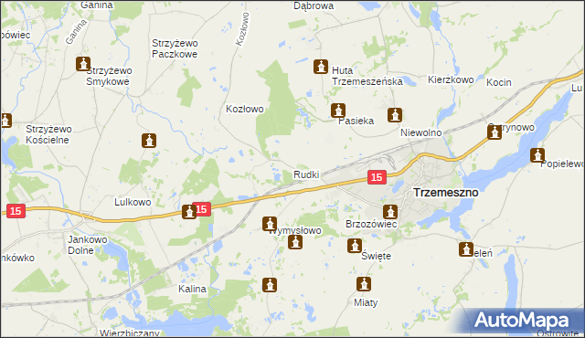 mapa Rudki gmina Trzemeszno, Rudki gmina Trzemeszno na mapie Targeo