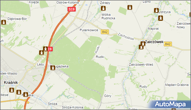 mapa Rudki gmina Zakrzówek, Rudki gmina Zakrzówek na mapie Targeo