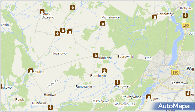 mapa Rudnicze gmina Wągrowiec, Rudnicze gmina Wągrowiec na mapie Targeo