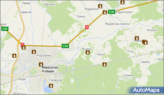 mapa Rudniki gmina Międzyrzec Podlaski, Rudniki gmina Międzyrzec Podlaski na mapie Targeo