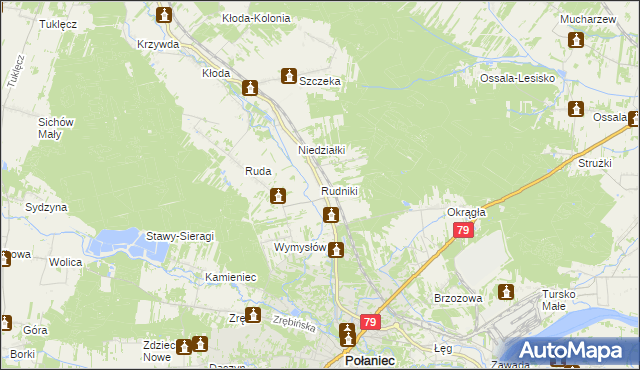 mapa Rudniki gmina Połaniec, Rudniki gmina Połaniec na mapie Targeo