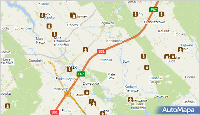 mapa Rudniki gmina Raczki, Rudniki gmina Raczki na mapie Targeo