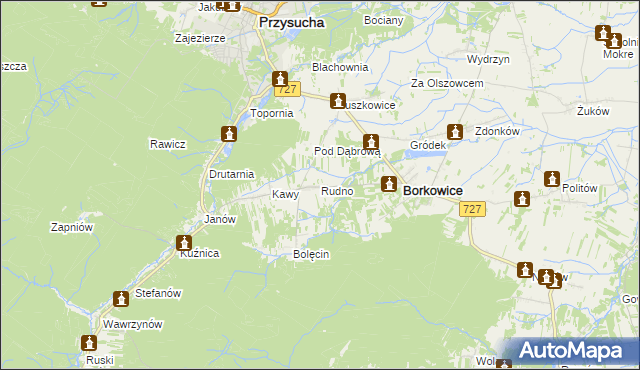 mapa Rudno gmina Borkowice, Rudno gmina Borkowice na mapie Targeo