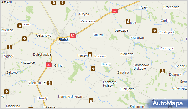 mapa Rudowo gmina Bielsk, Rudowo gmina Bielsk na mapie Targeo