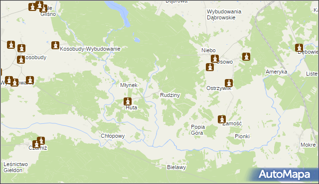 mapa Rudziny gmina Brusy, Rudziny gmina Brusy na mapie Targeo