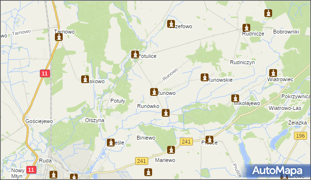 mapa Runowo gmina Wągrowiec, Runowo gmina Wągrowiec na mapie Targeo