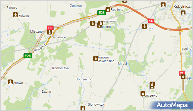 mapa Runowo Sławieńskie, Runowo Sławieńskie na mapie Targeo