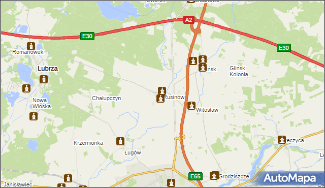 mapa Rusinów gmina Świebodzin, Rusinów gmina Świebodzin na mapie Targeo