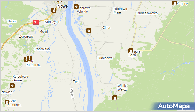 mapa Rusinowo gmina Sadlinki, Rusinowo gmina Sadlinki na mapie Targeo