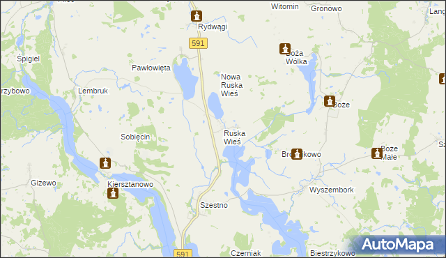 mapa Ruska Wieś gmina Mrągowo, Ruska Wieś gmina Mrągowo na mapie Targeo